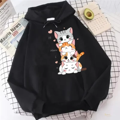 Black 4 Cat Womens Hoodie