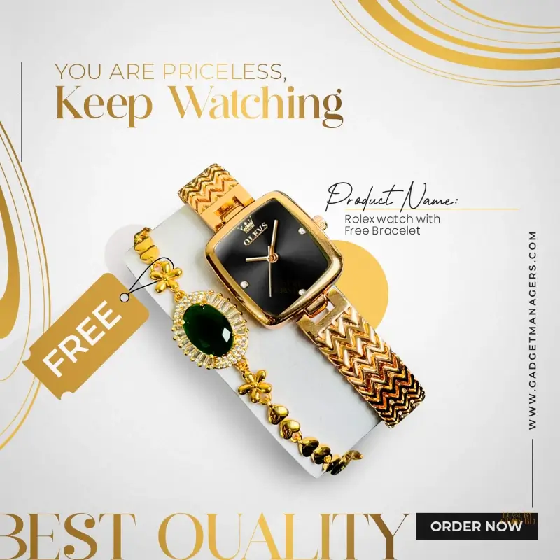 Black Fashionabe Watch With Bracelet