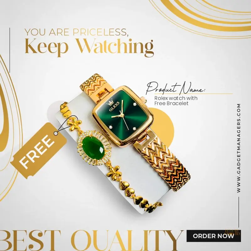 Green Fashionabe Watch With Bracelet